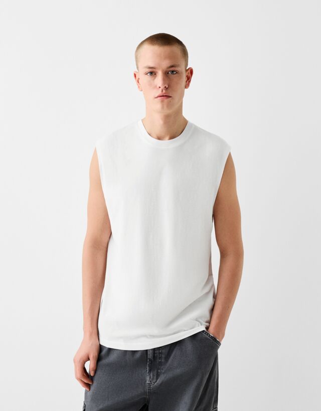 Bershka Ärmelloses Workwear-Shirt Herren L Weiss