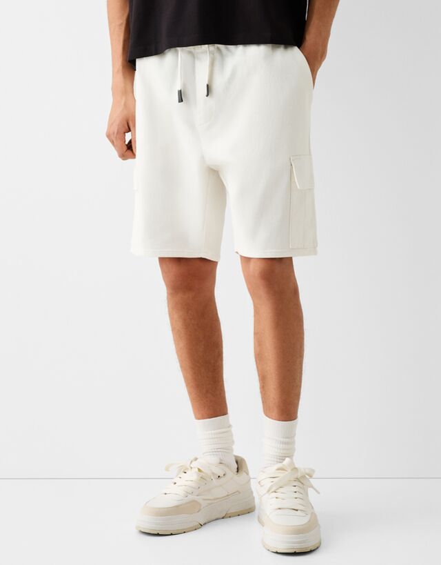 Bershka Bermuda Jogger Cargo Soft Uomo Xl Bianco Roto