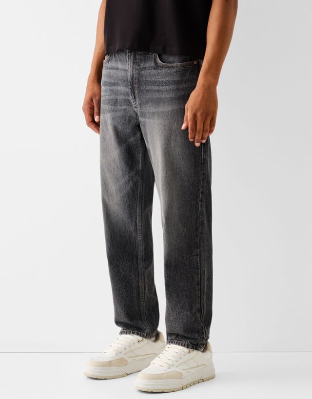 Bershka Jeans Straight Hombre 32 Gris Oscuro