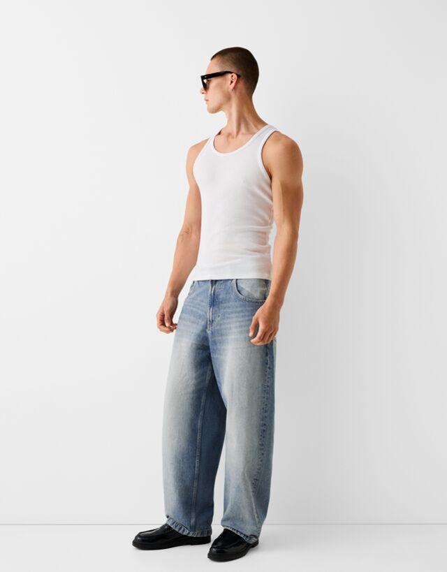 Bershka Jeans Super Baggy Hombre 36 Azul Lavado