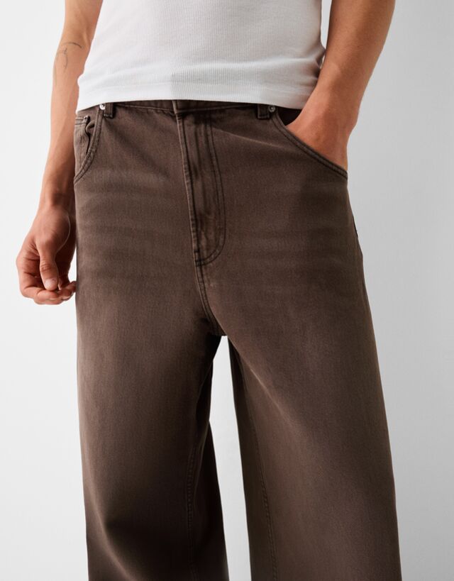 Bershka Jeans Super Baggy Hombre 38 Marrón