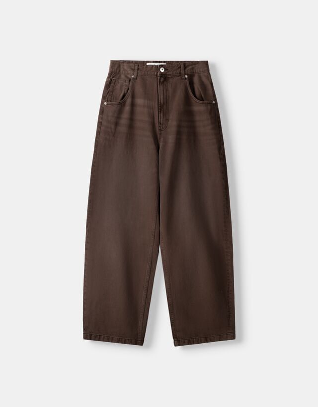 Bershka Jeans Super Baggy Hombre 40 Marrón