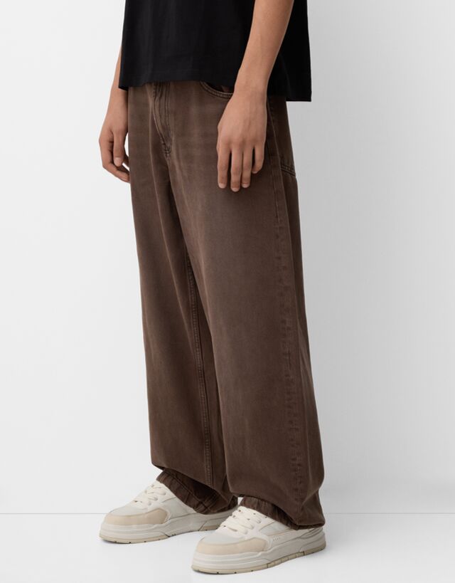 Bershka Jeans Super Baggy Hombre 36 Marrón