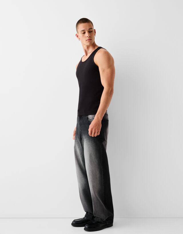 Bershka Jeans Super Baggy Hombre 44 Negro