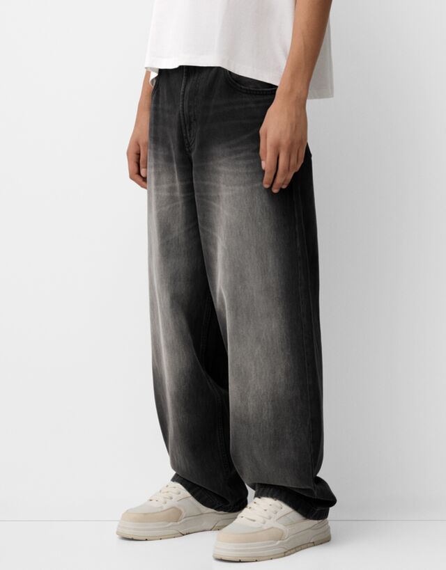 Bershka Jeans Super Baggy Hombre 34 Negro