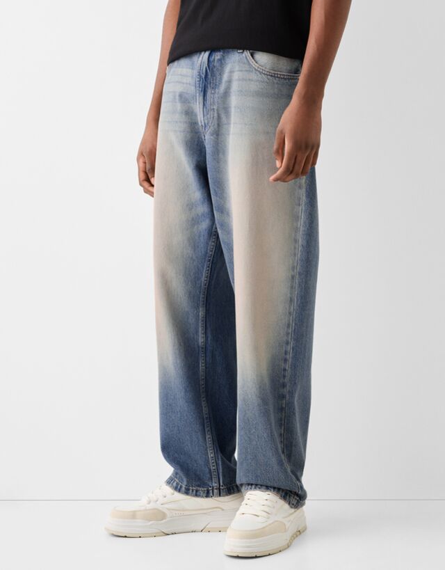 Bershka Jeans Baggy Hombre 46 Azul Lavado