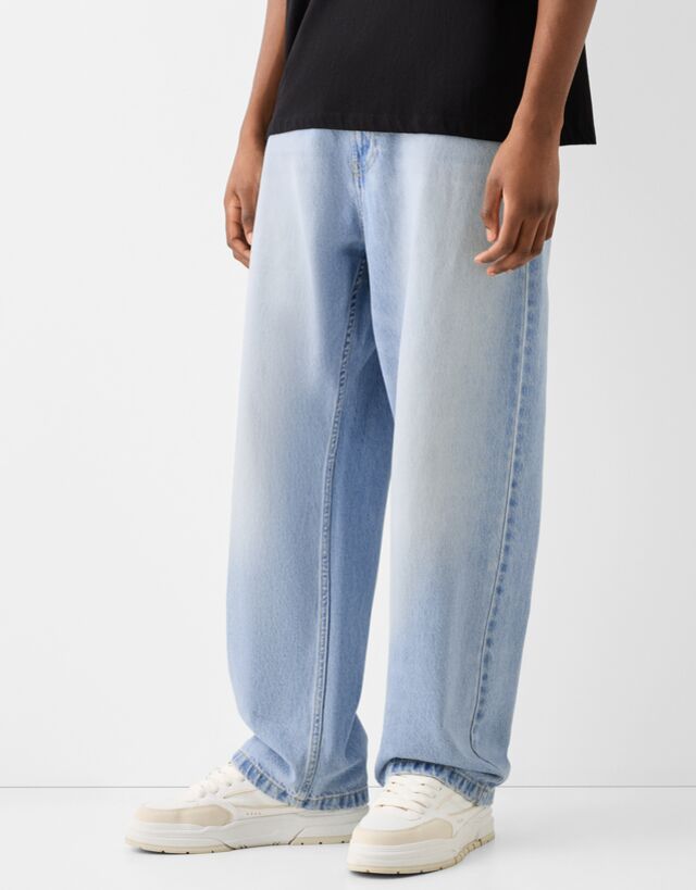 Bershka Jeans Baggy Hombre 40 Azul Claro