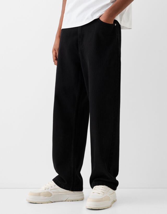 Bershka Jeans Baggy Hombre 34 Negro