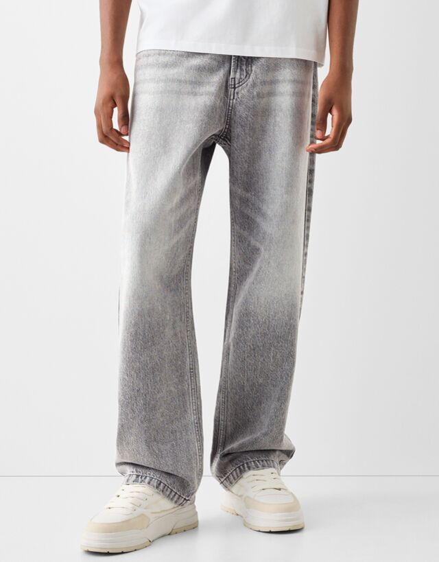 Bershka Jeans Baggy Hombre 34 Gris