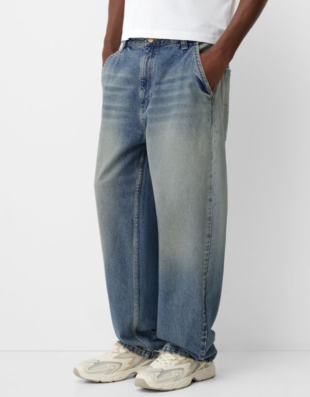 Bershka Jeans Skater Hombre 32 Azul Lavado