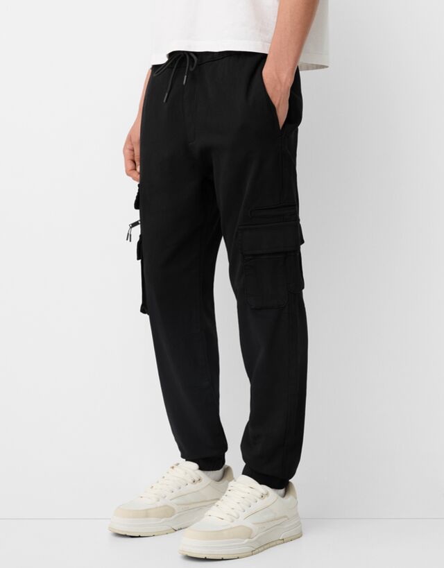 Bershka Pantalón Jogger Cargo Hombre Xl Negro