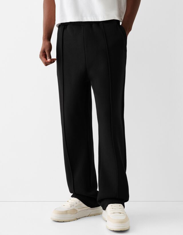 Bershka Pantalón Wide Leg Felpa Hombre L Negro