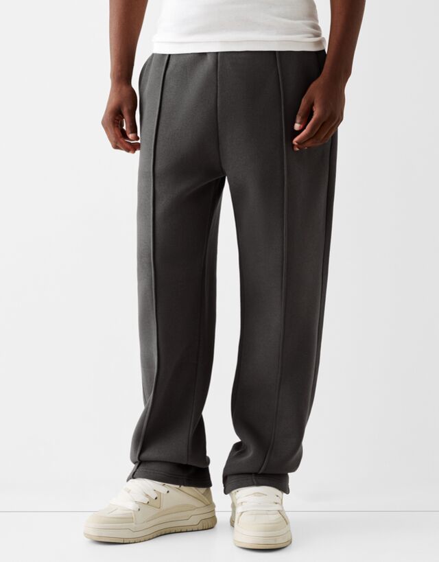 Bershka Pantalón Wide Leg Felpa Hombre M Gris