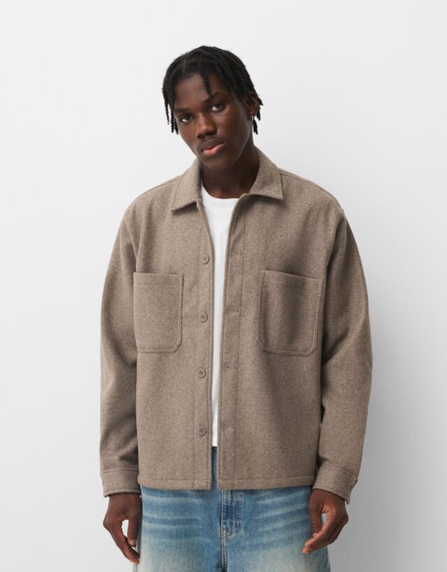 Bershka Sobrecamisa Franela Hombre M Marrón