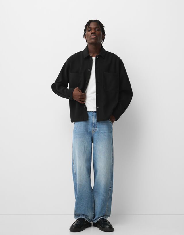 Bershka Sobrecamisa Franela Hombre M Negro