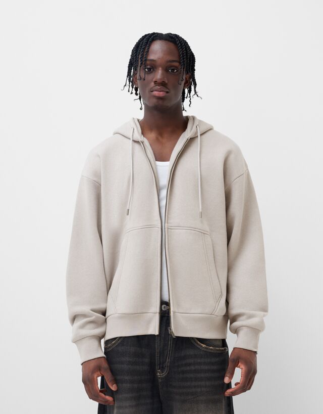 Bershka Sudadera Cremallera Hombre L Gris