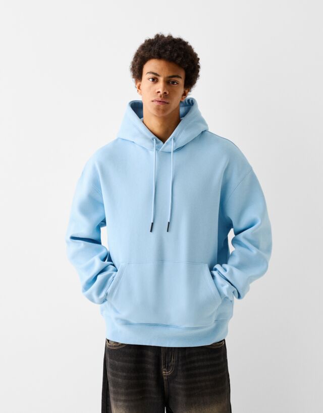 Bershka Sudadera Capucha Hombre S Azul Claro