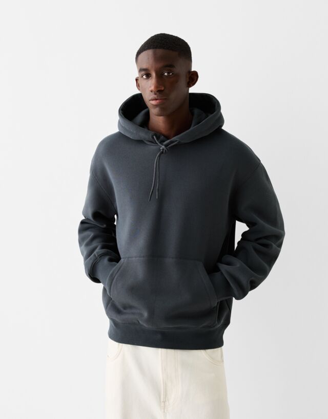 Bershka Sudadera Capucha Hombre Xxs Gris