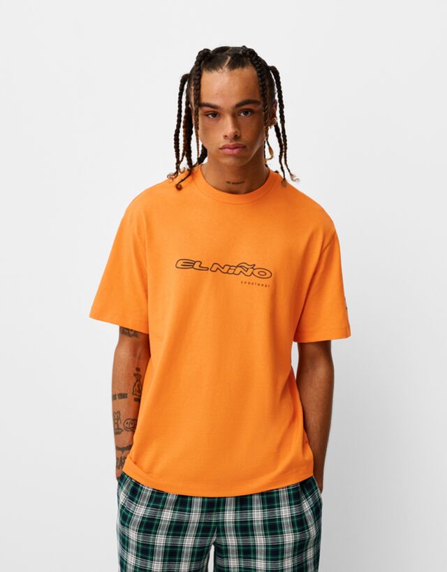 Bershka Camiseta Bershka X El Niño Boxy Fit Hombre L Naranja