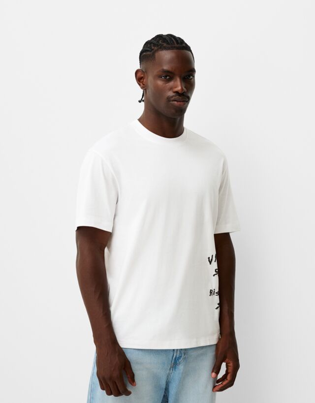 Bershka Camiseta Manga Corta Print Hombre S Blanco