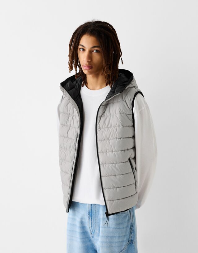 Bershka Chaleco Capucha Acolchado Ligero Hombre Xl Gris