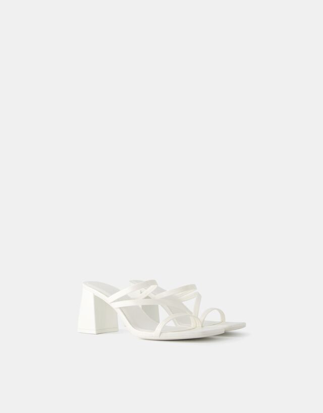 Bershka Sandalia Tacón Mule Multitiras Mujer 38 Blanco