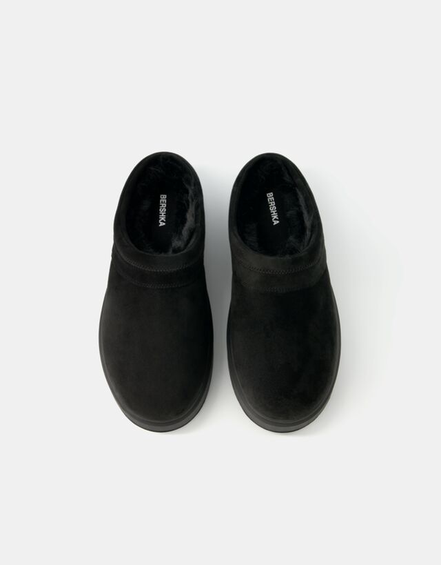 Bershka Plateau-Clogs Mit Fellfutter Herren 43 Schwarz