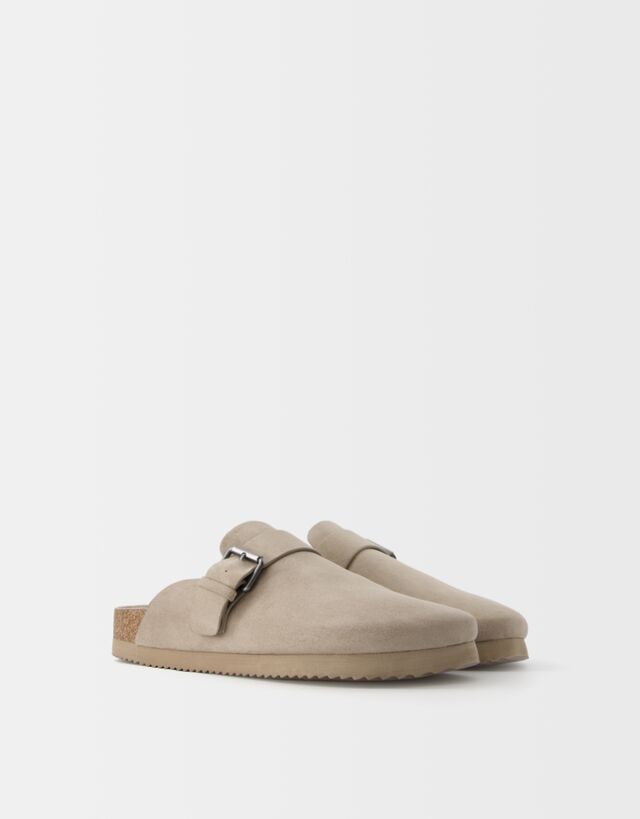 Bershka Zueco Detalle Hebilla Hombre 45 Taupe