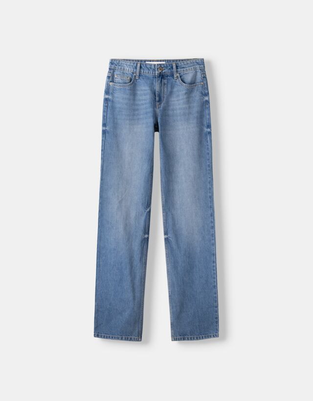 Bershka Jeans Straight Fit Low Waist Bskteen 36 (Eu 32) Azzurro Lavato