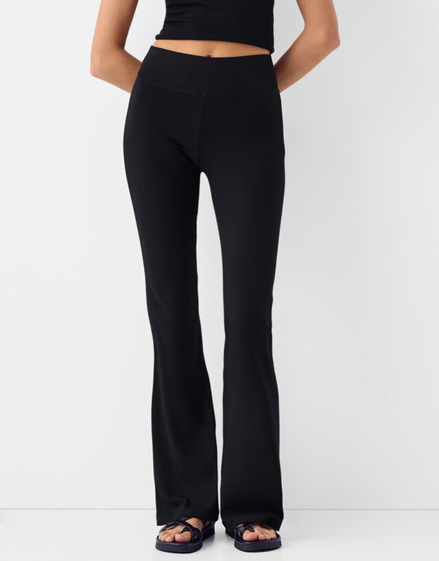 Bershka Pantalón Flare Cintura Canalé Mujer M Negro