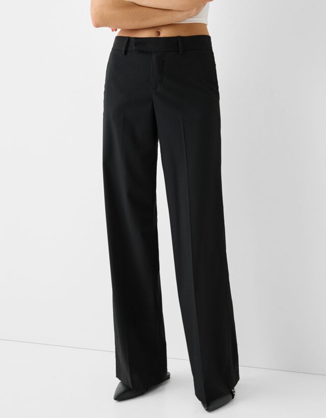 Bershka Pantaloni Tailored Fit Straight Low Waist Donna 44 (Eu 40) Nero