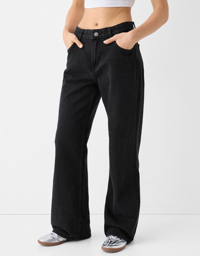 Bershka Wide Leg 90'S Jeans Damen 32 Schwarz günstig online kaufen
