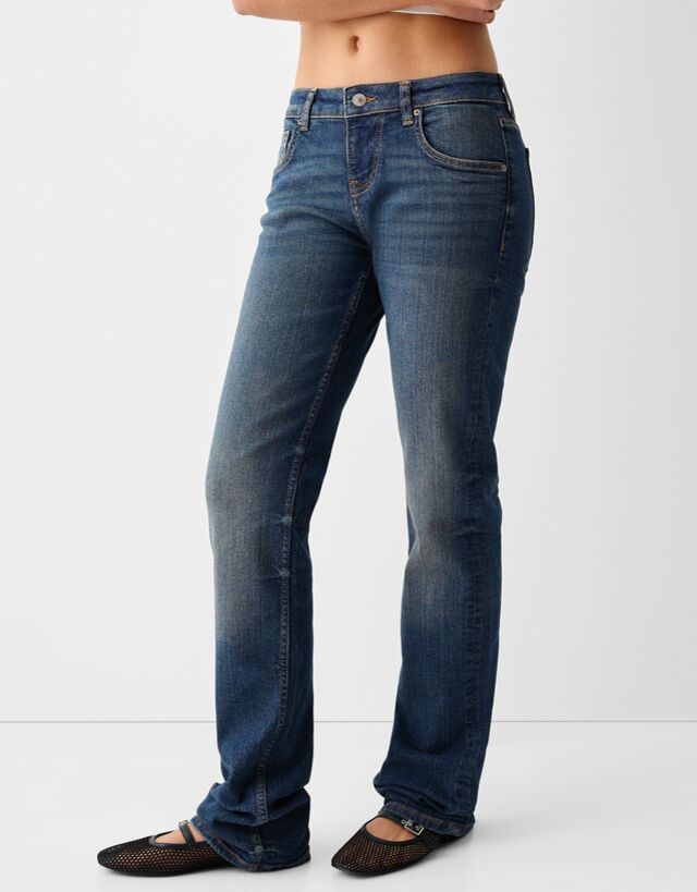 Bershka Jeans Straight Fit Low Waist Donna 42 (Eu 38) Azzurro