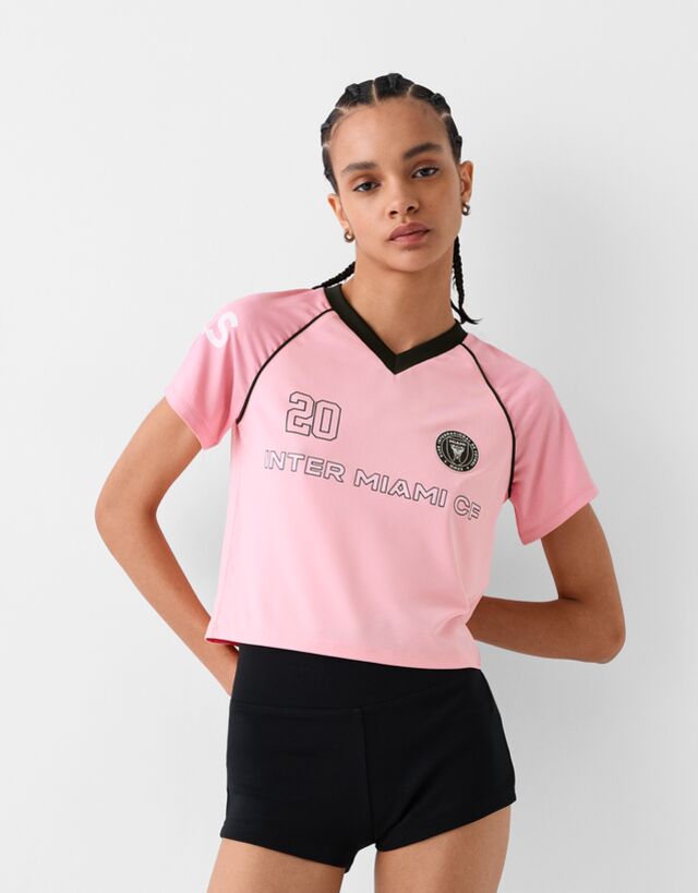 Bershka Cropped-Shirt Inter Miami Cf Mit Print Damen L Rosa günstig online kaufen