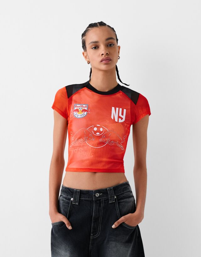 Bershka Cropped-Shirt New York Red Bulls Mit Glitzer Damen S Rosa günstig online kaufen