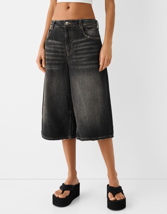 Bershka Jeans-Bermudashorts Im Baggy-Stil Damen 40 Schwarz günstig online kaufen