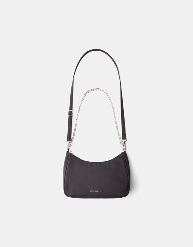 Bershka Bolso Bandolera Multiposición Satinado Cadena Mujer Negro