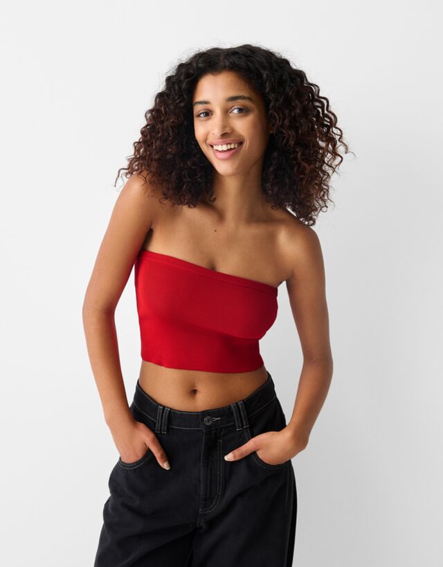 Bershka Top Bandeau Mujer Xs Rojo