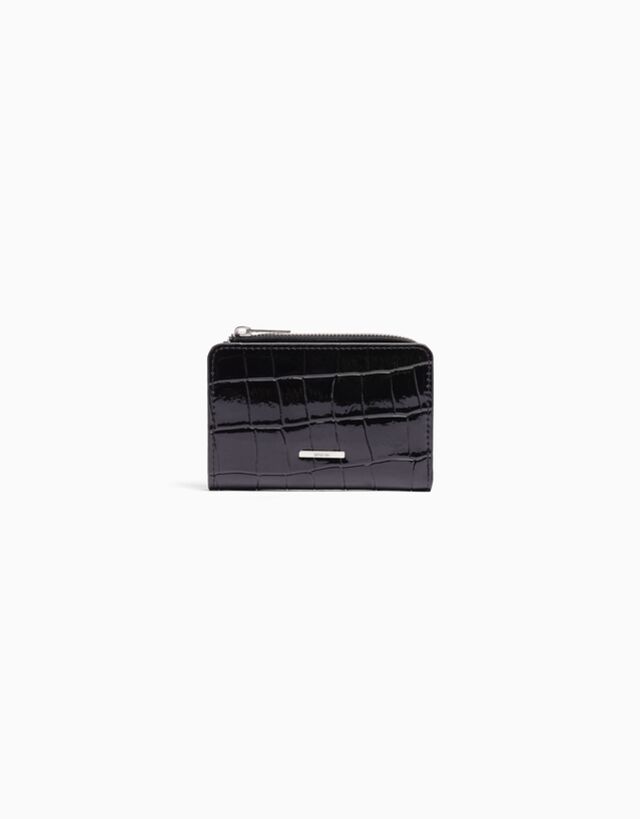 Bershka Monedero Efecto Charol Grabado Animal Print Mujer Negro