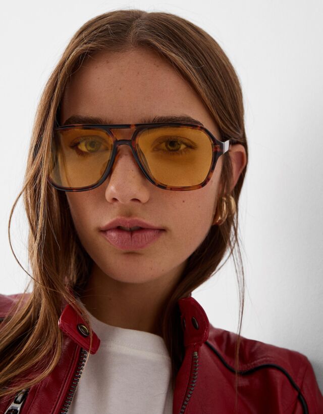 Bershka Gafas Sol Retro Mujer Marrón