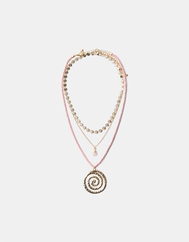 Bershka 3er-Pack Spiralförmige Halsketten Damen Gold