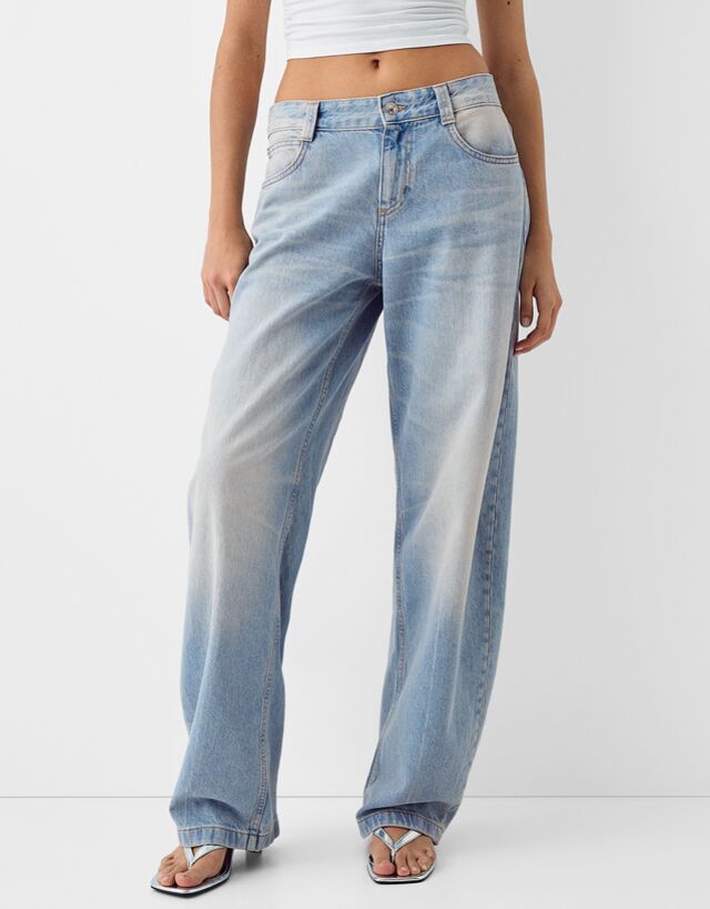 Bershka Jeans Baggy Balloon Mujer 42 Azul Lavado