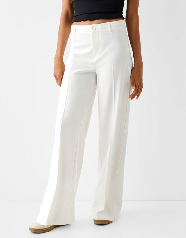 Bershka Pantaloni Larghi Tailored Fit Donna 36 (Eu 32) Bianco