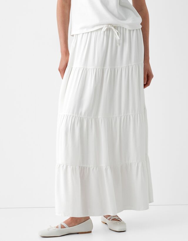 Bershka Falda Midi Goma Cintura Mujer S Blanco