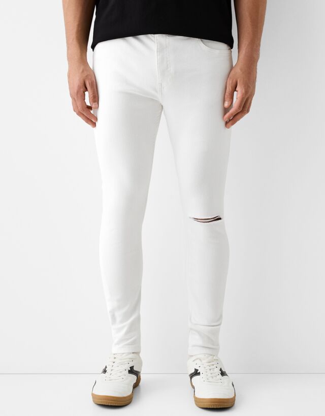 Bershka Jeans Super Skinny Uomo 52 (Eu 46) Bianco