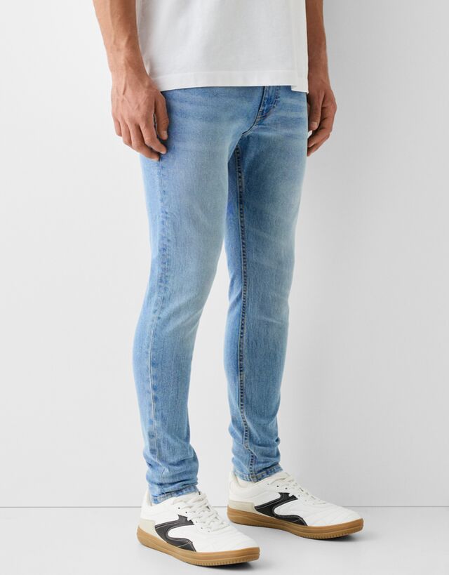 Bershka Jeans Super Skinny Uomo 42 (Eu 36) Azzurro Lavato