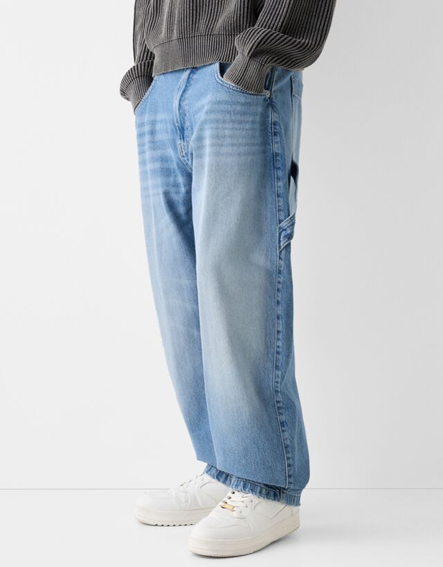 Bershka Workwear-Jeans Im Balloon Fit Herren 36 Ausgewaschenes Blau