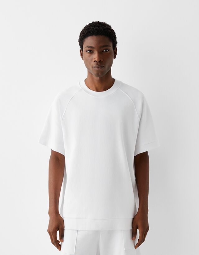 Bershka Camiseta Manga Corta Boxy Fit Interlock Hombre Xxs Blanco