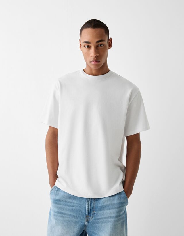 Bershka Camiseta Manga Corta Boxy Fit Print Hombre M Blanco