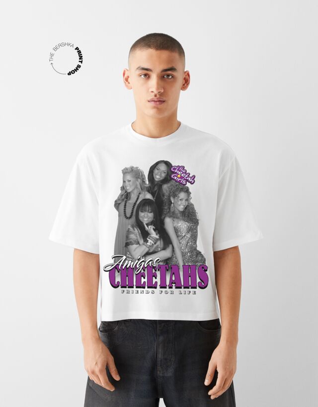Bershka Maglietta Cheetah Girls A Maniche Corte Cropped Uomo Xs Bianco